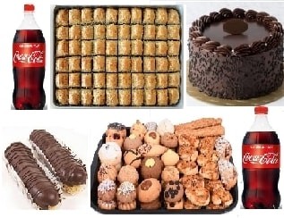 5li Dev Lezzet Seti Baklava Pasta Ekler Kuru Pasta ve Kola Bir Arada